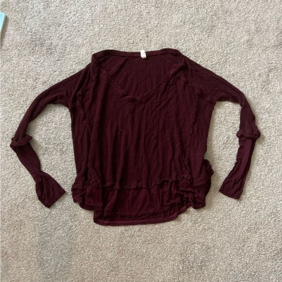 We the free oversized waffle knit sweater medium maroon - Picture 1 of 5